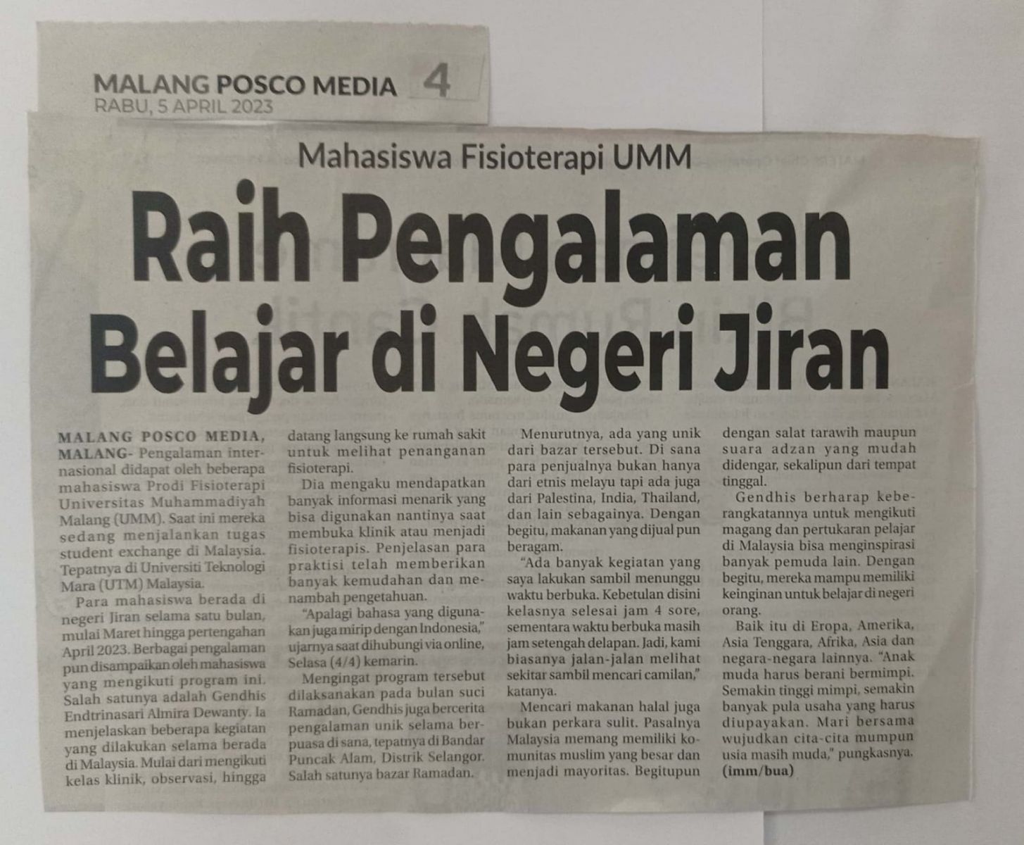 Raih Pengalaman Belajar Di Negeri Jiran - Malang Posco Media - UMM ...